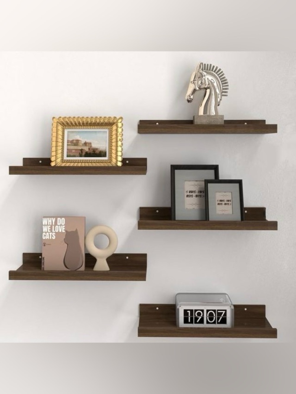 NEW Richer House 5 Pack 16in each Floating Wall Display Shelves in Dark Walnut